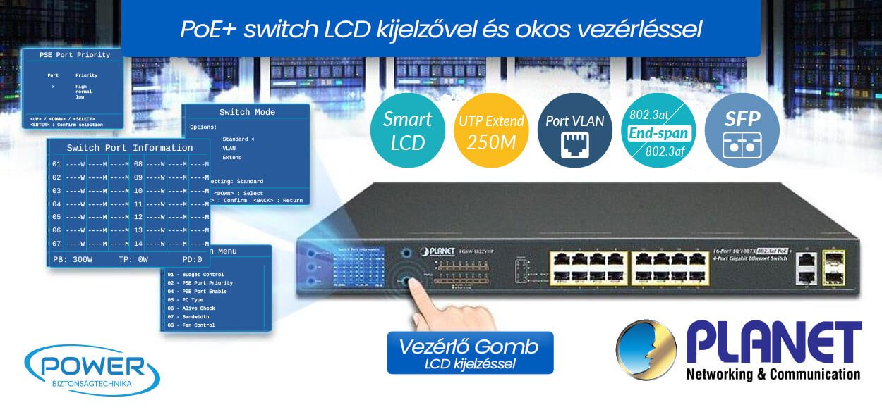 PoE Switch LCD kijelzővel